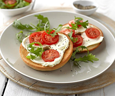 Cream Cheese and Tomato on Warburtons Plain Thin Bagels