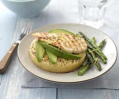 Chicken, Avocado and Asparagus on a Warburtons Giant Crumpet