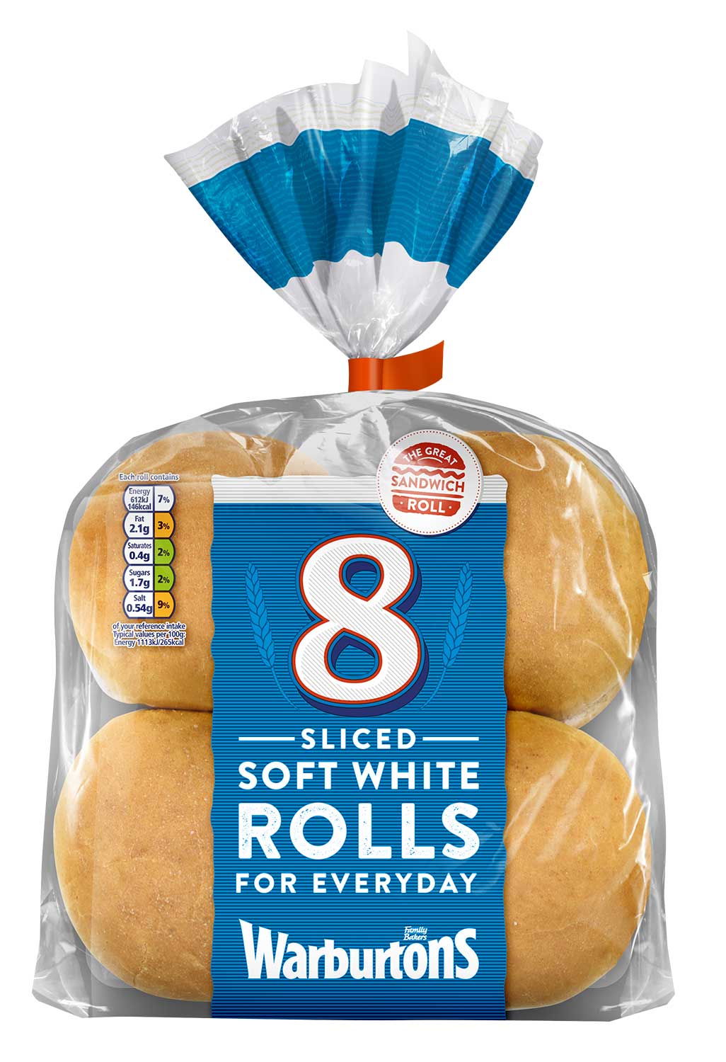 Warburtons 8 Sliced White Rolls
