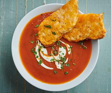 Roast Tomato and Red Pepper Soup, with Warburtons Cheesy Toasts