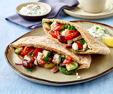 Warburtons Greek Salad Pittas with Homemade Tzatziki