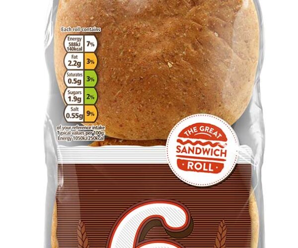 Warburtons 6 Sliced Wholemeal Rolls