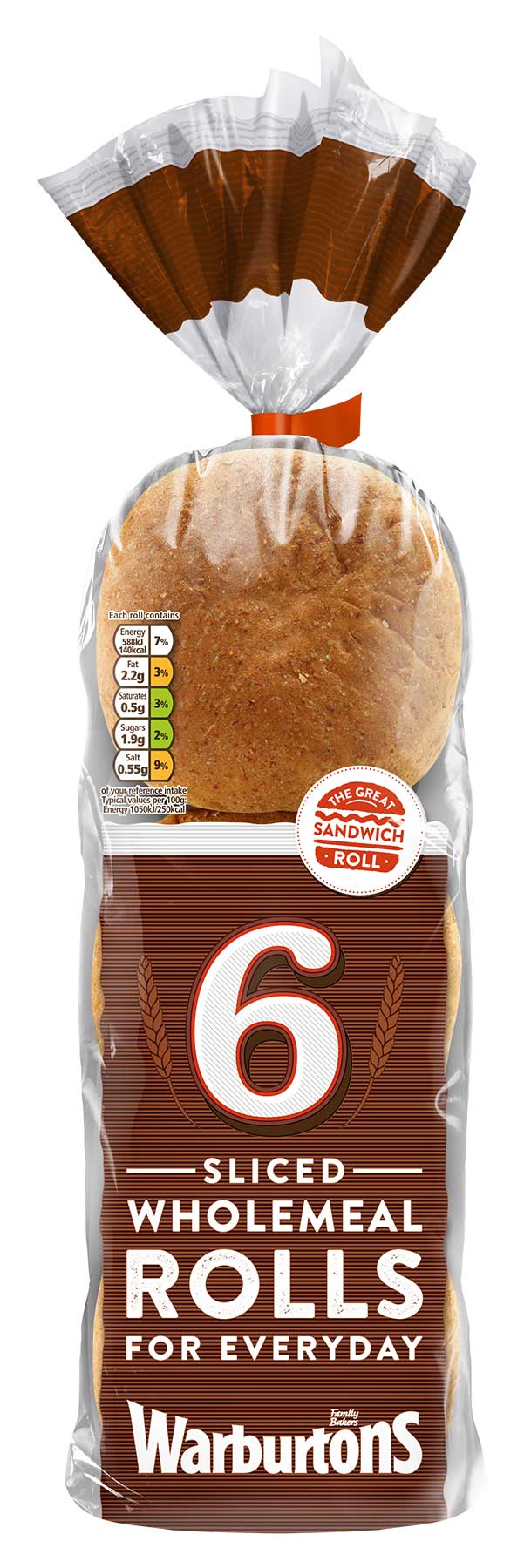 Warburtons 6 Sliced Wholemeal Rolls