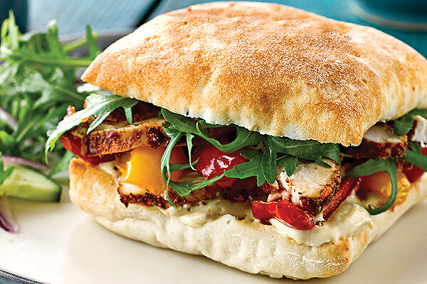 Warburtons Gluten Free Spiced Chicken, Houmous and Roast Pepper Rolls