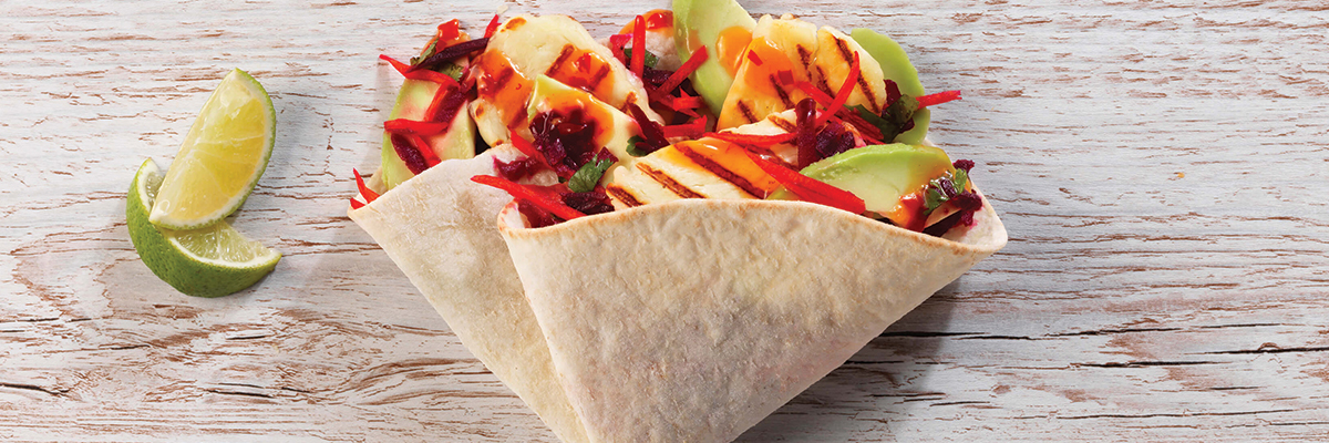 Warburtons Gluten Free Halloumi, Avocado and Beetroot Slaw Wraps